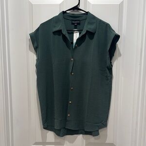 Dark Green Button-Up Blouse